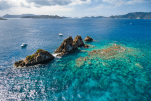 Celtic Powerboat at The Indians snorkel site near Norman Island, BVI.