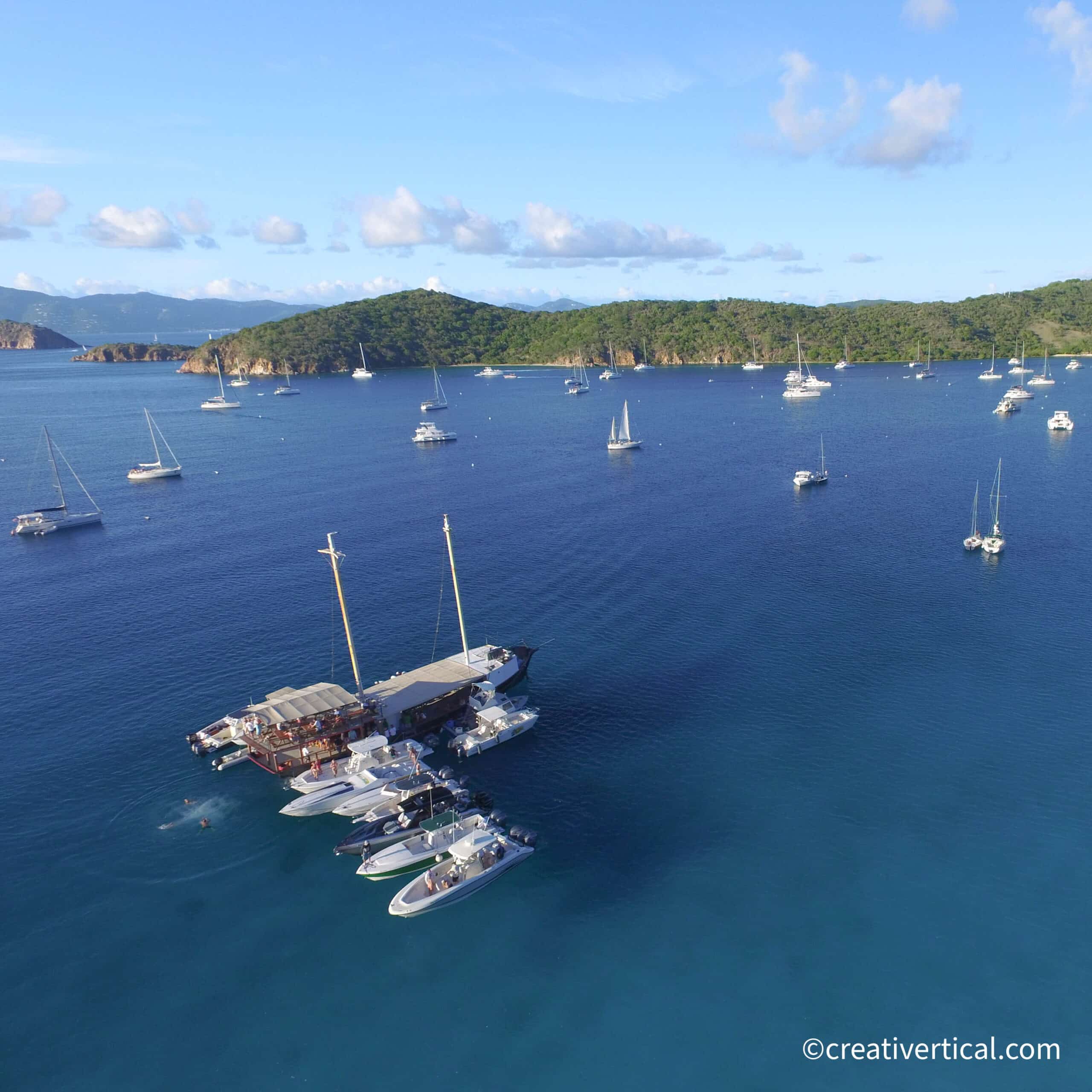 The Bight Norman ISland is a popular anchorage for day sailors and overnight guests.