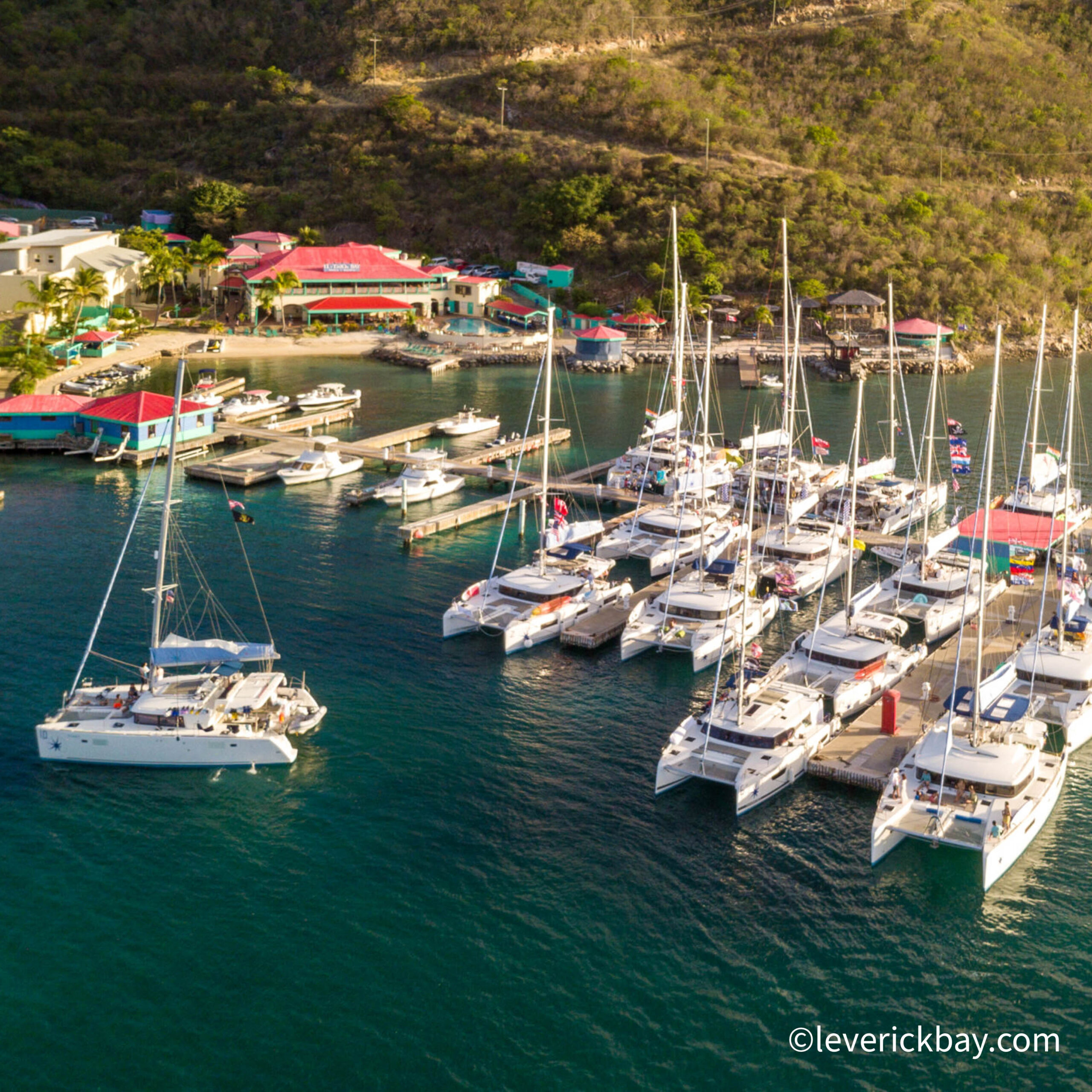 A busy day at the Leverick Bay Marina in North Sound Virgin Gorda, BVI.