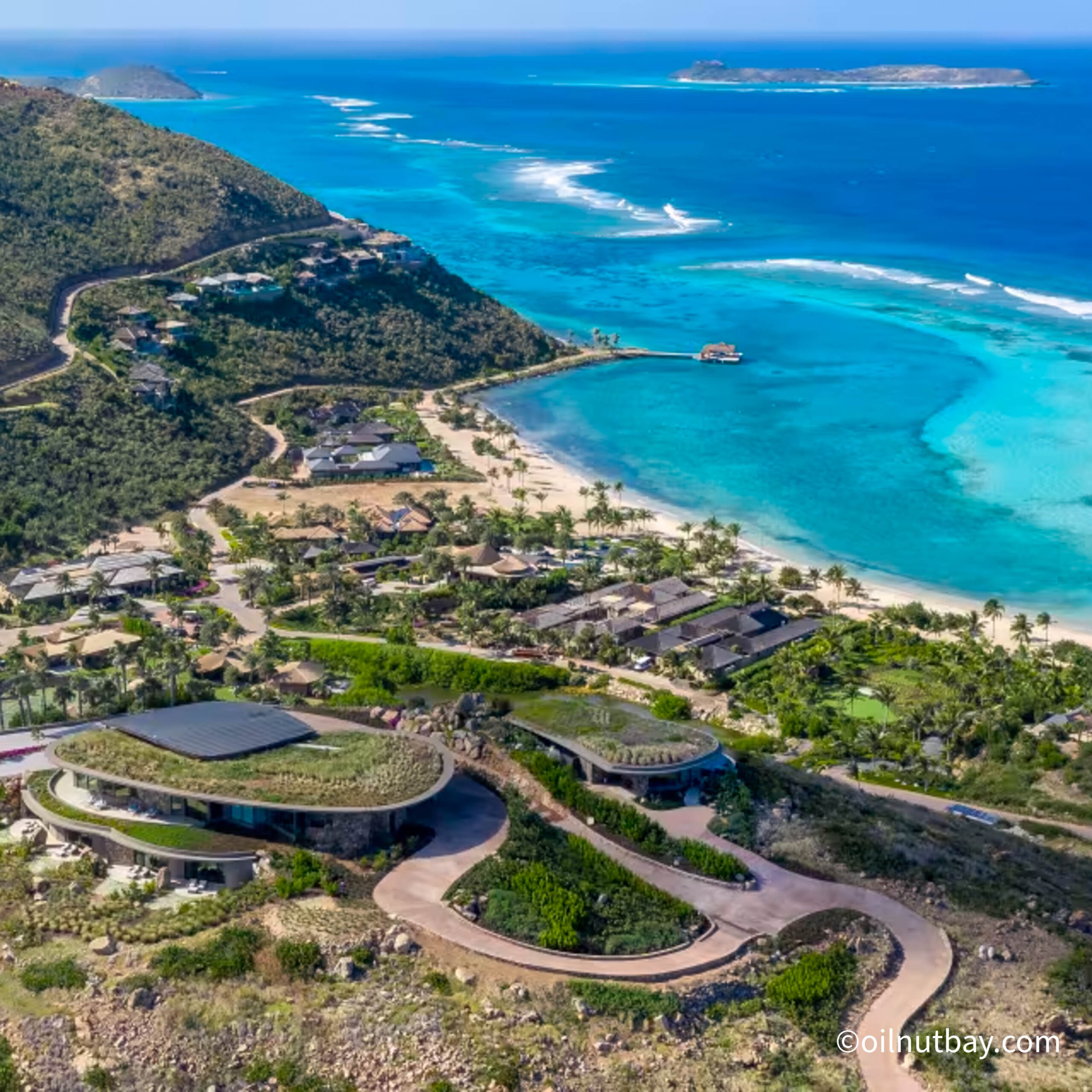 Aerial view of the exclusive resort Oil Nut Bay, BVI